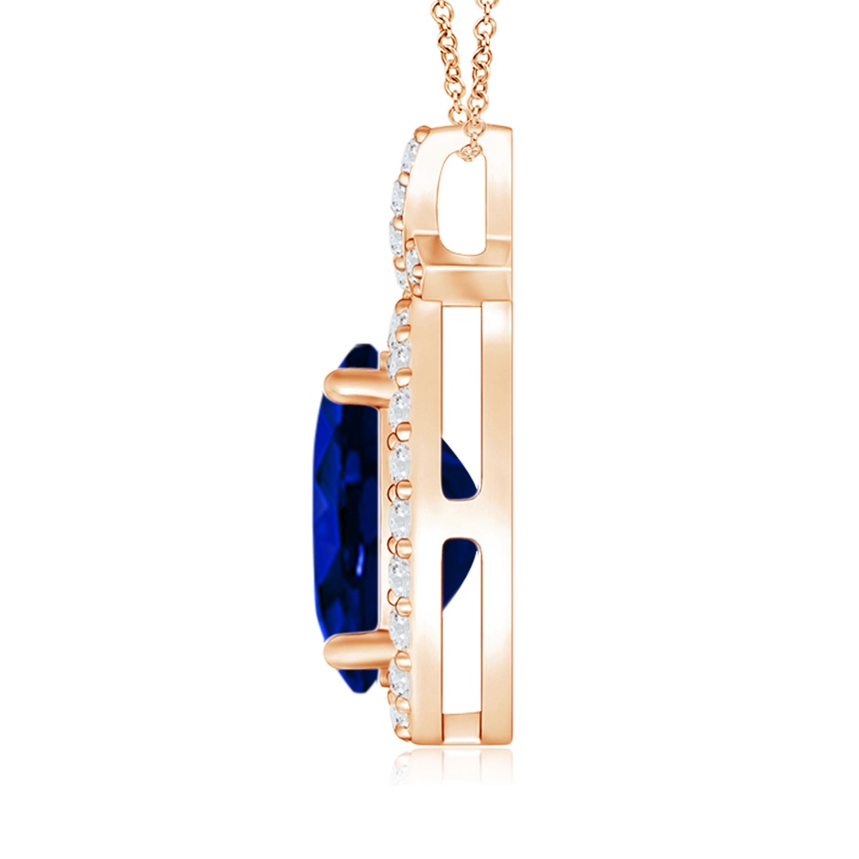 9x7mm AAAA Vintage Style Sapphire Pendant with Diamond Halo in Rose Gold side 199