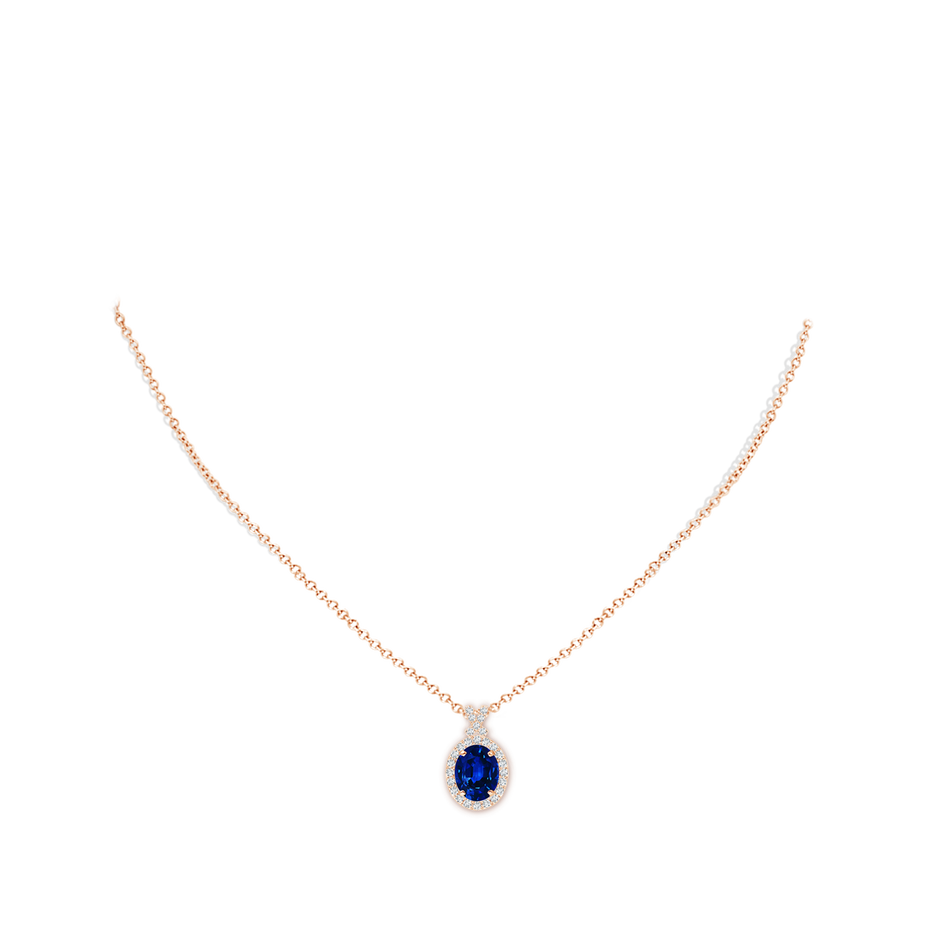 9x7mm AAAA Vintage Style Sapphire Pendant with Diamond Halo in Rose Gold pen
