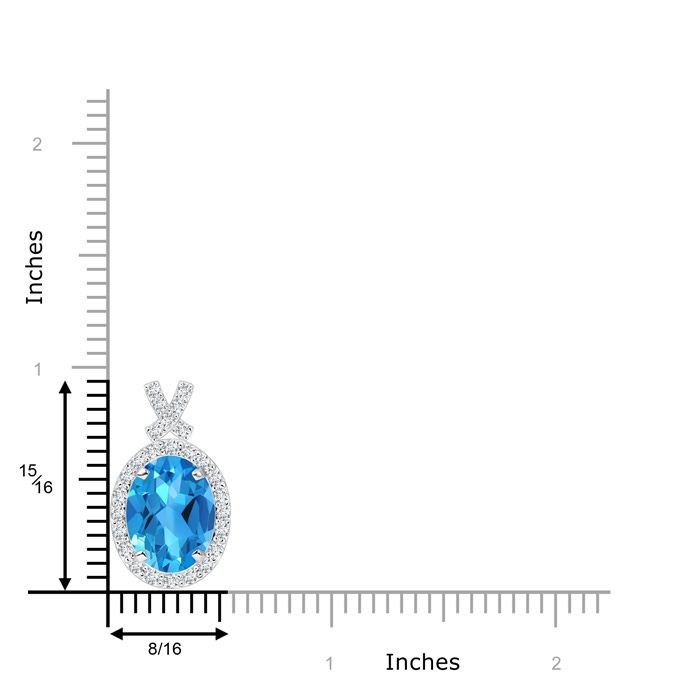 10x8mm AAAA Vintage Style Swiss Blue Topaz Pendant with Diamond Halo in 9K White Gold Product Image