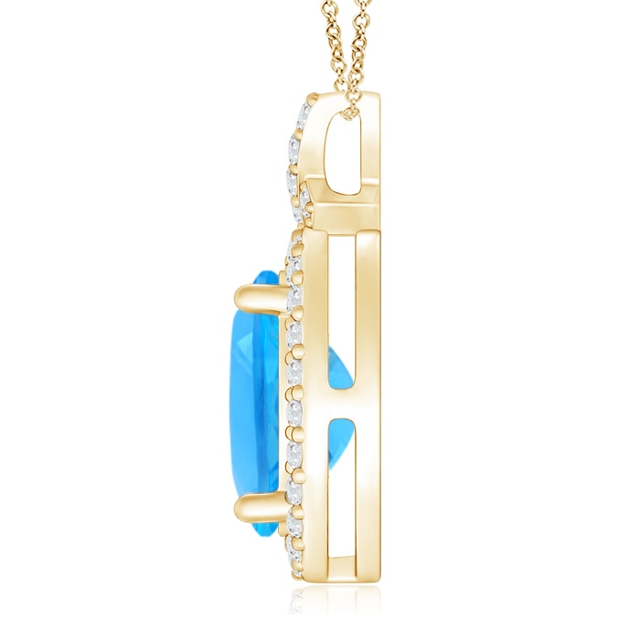 10x8mm AAAA Vintage Style Swiss Blue Topaz Pendant with Diamond Halo in Yellow Gold product image