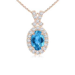 6x4mm AAA Vintage Style Swiss Blue Topaz Pendant with Diamond Halo in 9K Rose Gold
