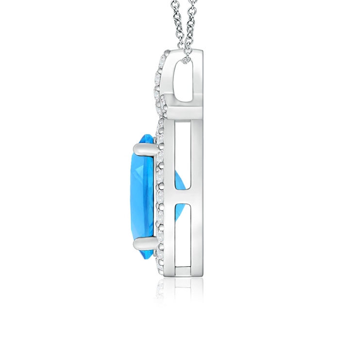 8x6mm AAAA Vintage Style Swiss Blue Topaz Pendant with Diamond Halo in White Gold product image