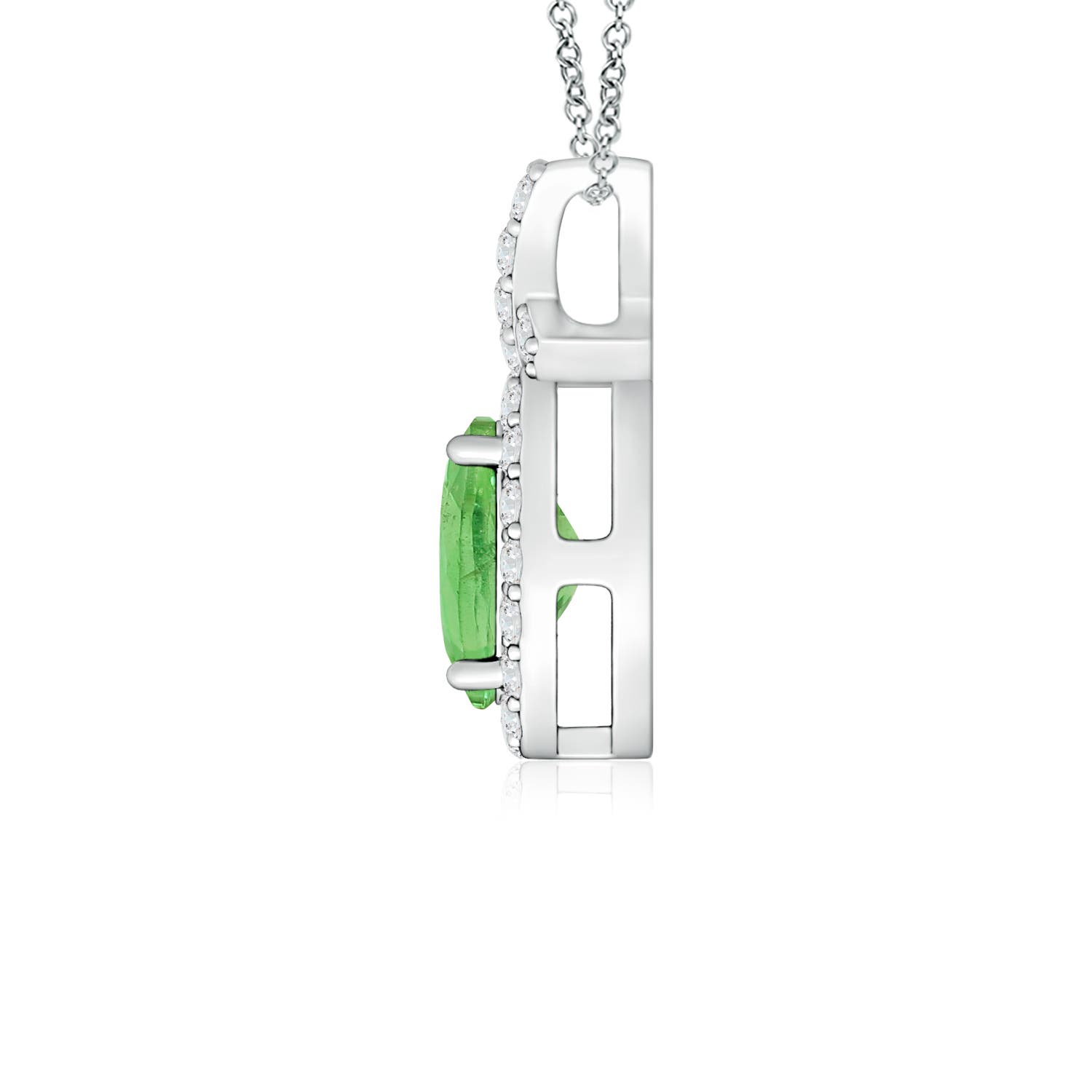 6x4mm A Vintage Style Tsavorite Pendant with Diamond Halo in P950 Platinum