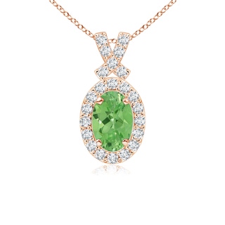 6x4mm A Vintage Style Tsavorite Pendant with Diamond Halo in Rose Gold