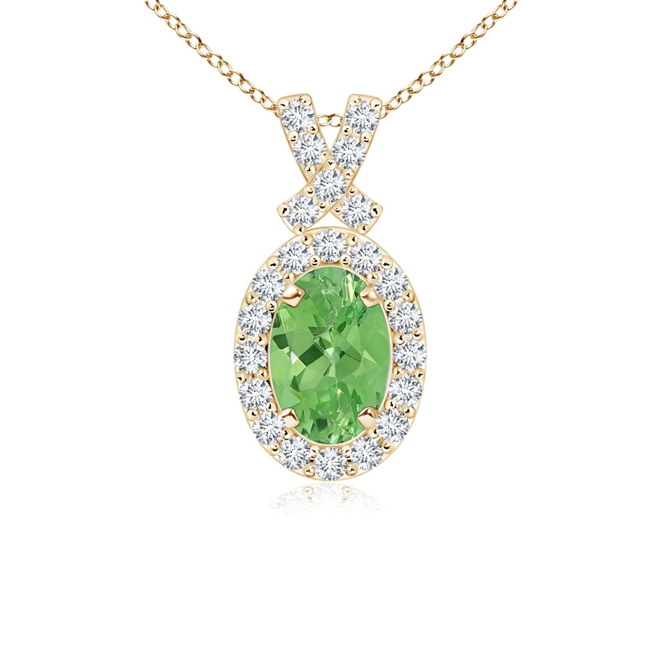 6x4mm A Vintage Style Tsavorite Pendant with Diamond Halo in Yellow Gold 