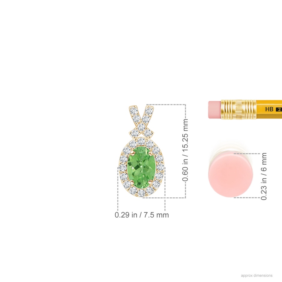 6x4mm A Vintage Style Tsavorite Pendant with Diamond Halo in Yellow Gold ruler