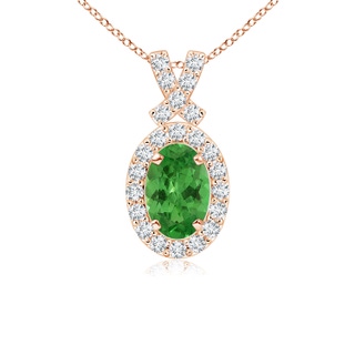 6x4mm AA Vintage Style Tsavorite Pendant with Diamond Halo in Rose Gold