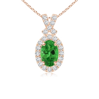 6x4mm AAA Vintage Style Tsavorite Pendant with Diamond Halo in Rose Gold