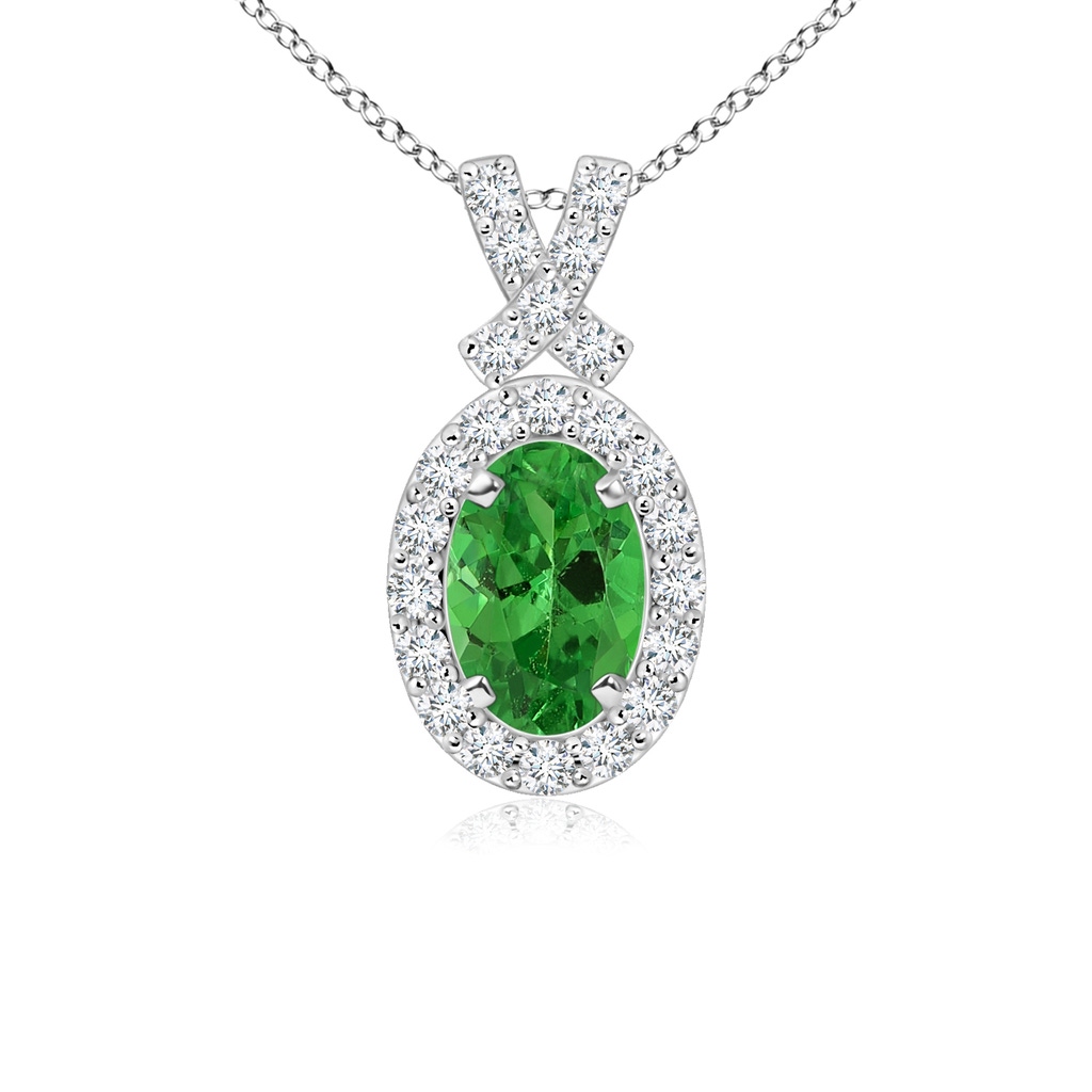 6x4mm AAA Vintage Style Tsavorite Pendant with Diamond Halo in White Gold