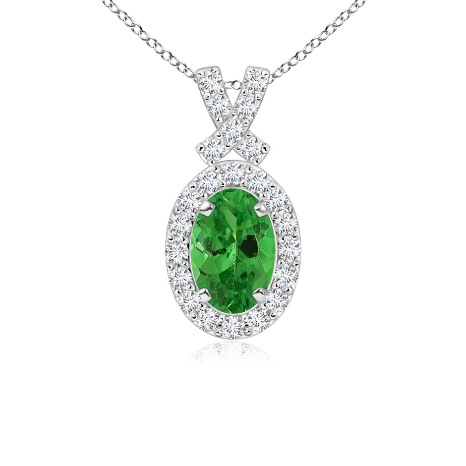 6x4mm AAA Vintage Style Tsavorite Pendant with Diamond Halo in White Gold 