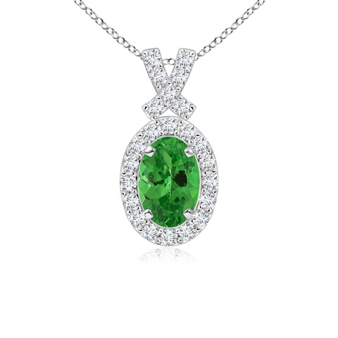 6x4mm AAA Vintage Style Tsavorite Pendant with Diamond Halo in White Gold