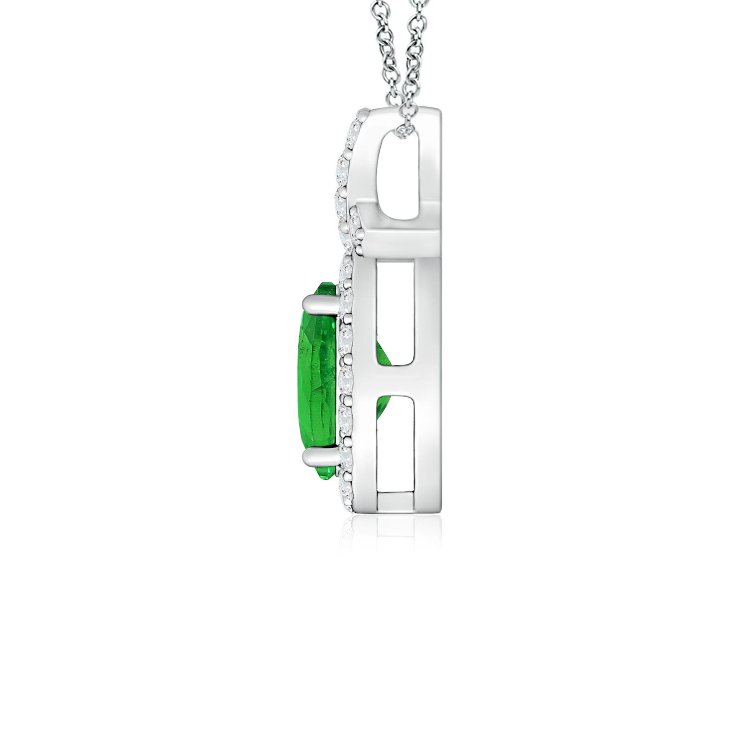 6x4mm AAA Vintage Style Tsavorite Pendant with Diamond Halo in White Gold - side 3
