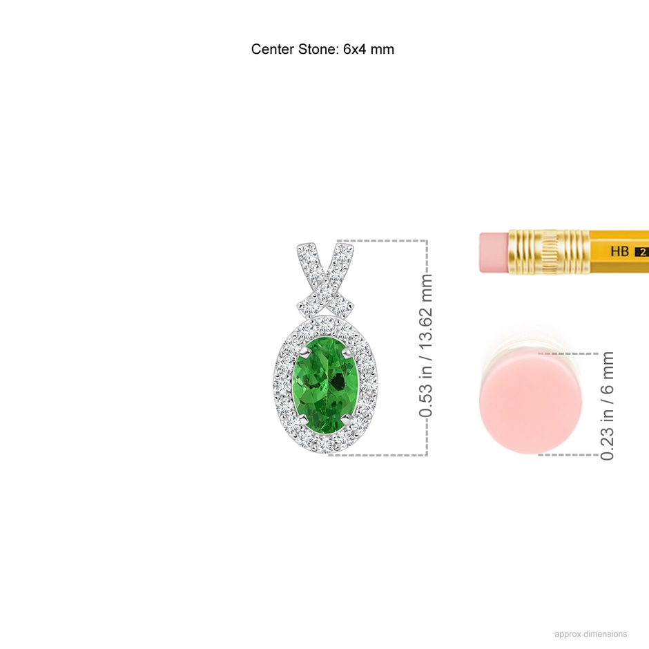 6x4mm AAA Vintage Style Tsavorite Pendant with Diamond Halo in White Gold ruler