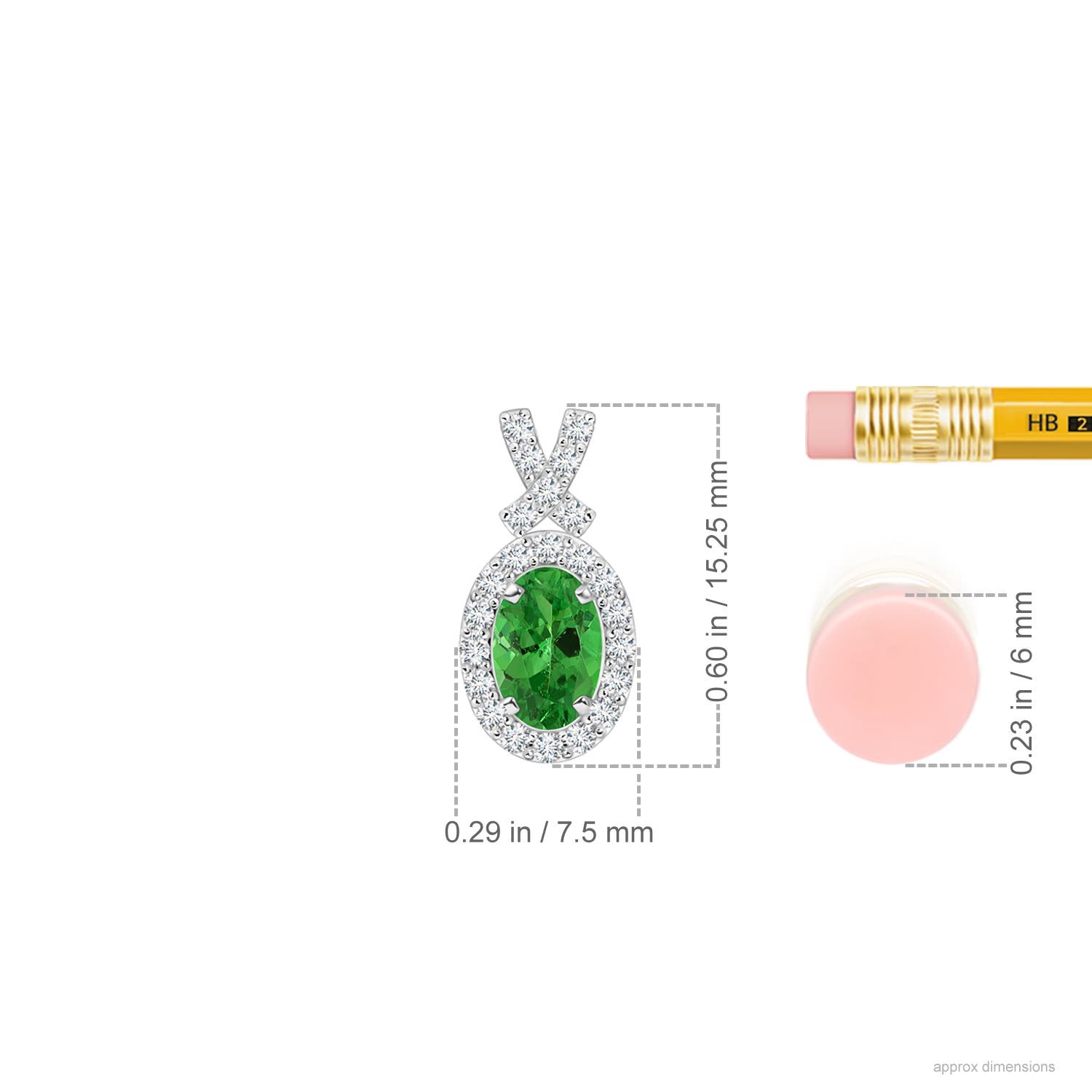 6x4mm AAA Vintage Style Tsavorite Pendant with Diamond Halo in White Gold - ruler