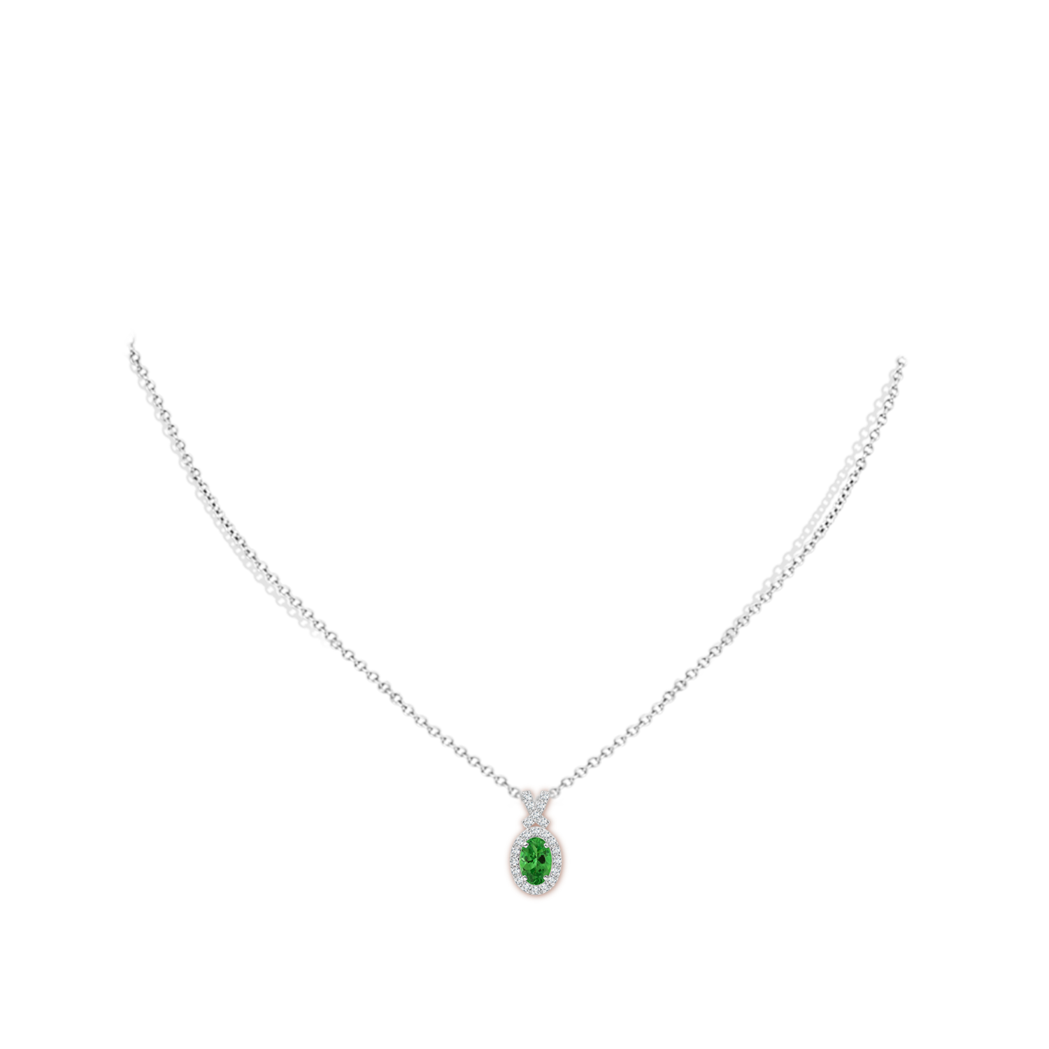 6x4mm AAA Vintage Style Tsavorite Pendant with Diamond Halo in White Gold - body_neck