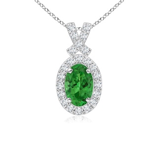 6x4mm AAAA Vintage Style Tsavorite Pendant with Diamond Halo in P950 Platinum