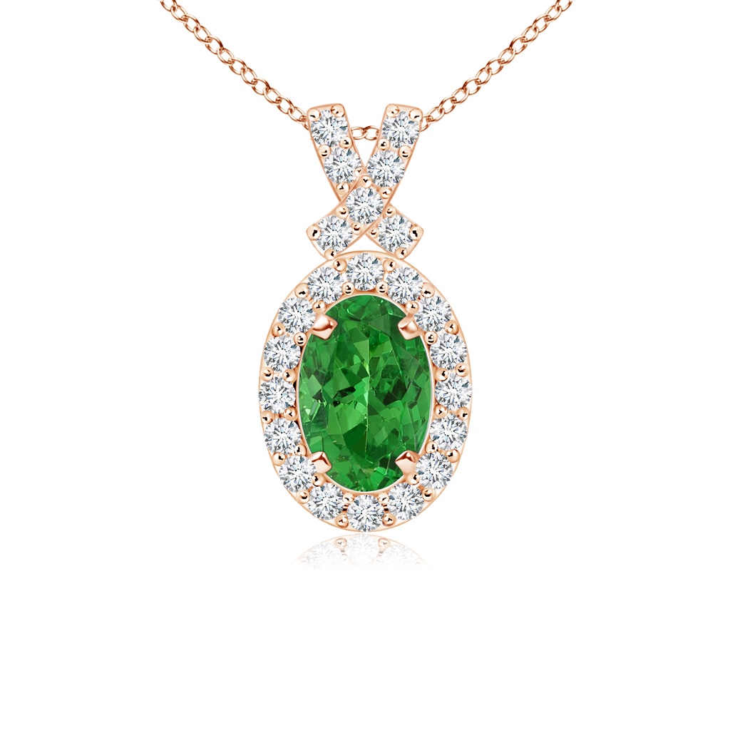 6x4mm AAAA Vintage Style Tsavorite Pendant with Diamond Halo in Rose Gold