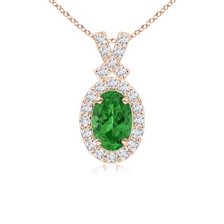 6x4mm AAAA Vintage Style Tsavorite Pendant with Diamond Halo in Rose Gold