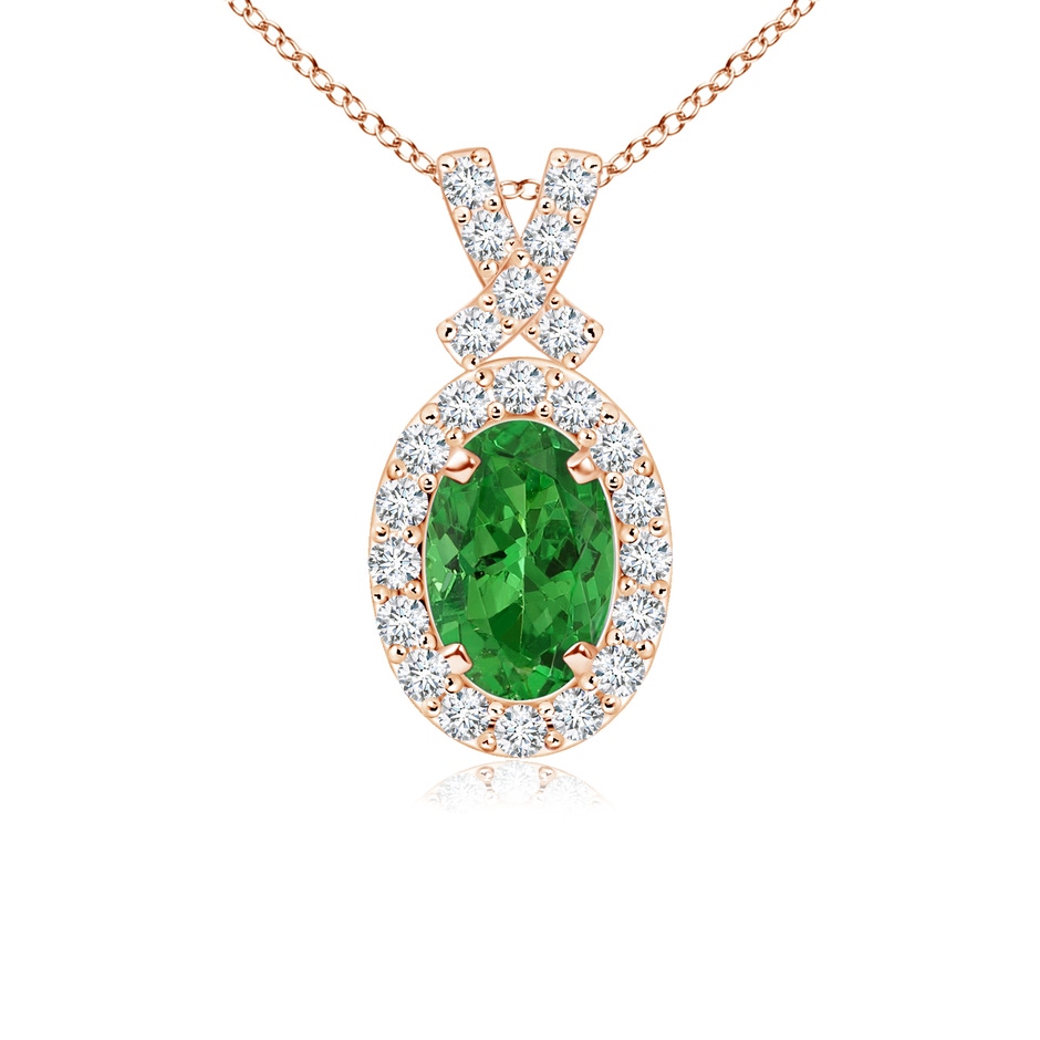 6x4mm AAAA Vintage Style Tsavorite Pendant with Diamond Halo in Rose Gold 