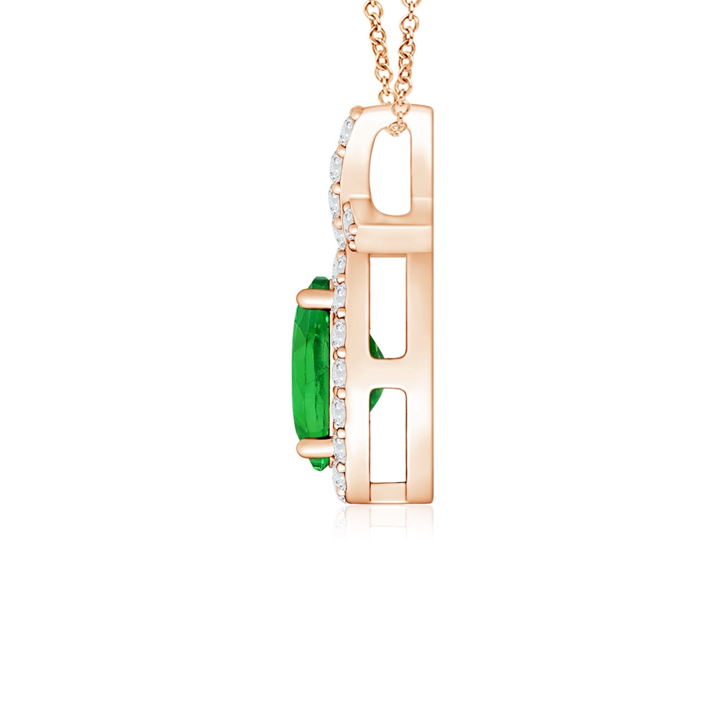 6x4mm AAAA Vintage Style Tsavorite Pendant with Diamond Halo in Rose Gold - side 199
