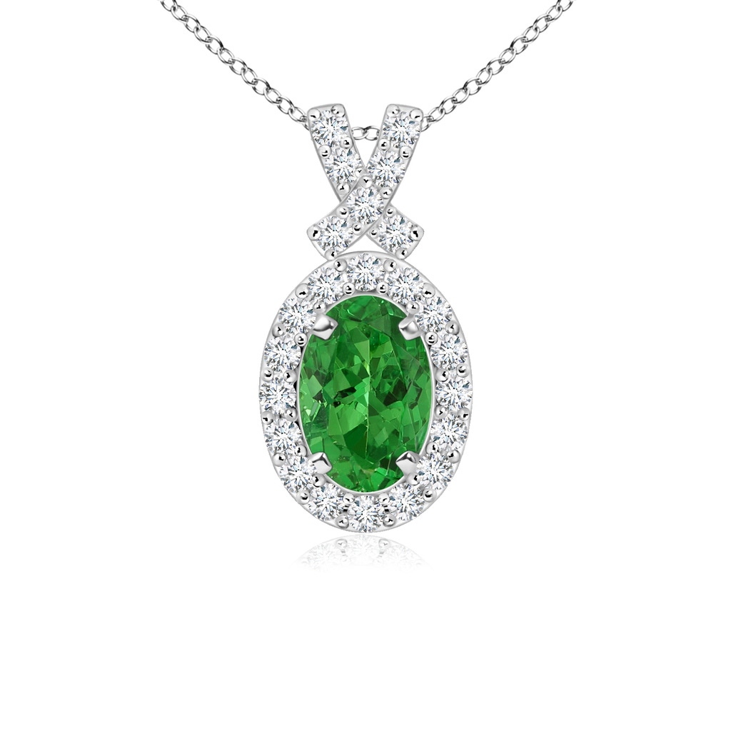 6x4mm AAAA Vintage Style Tsavorite Pendant with Diamond Halo in White Gold