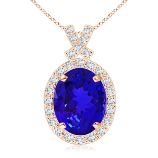 10x8mm AAAA Vintage Style Tanzanite Pendant with Diamond Halo in Rose Gold