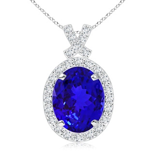 10x8mm AAAA Vintage Style Tanzanite Pendant with Diamond Halo in White Gold