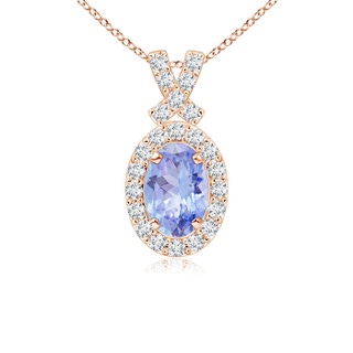 6x4mm AA Vintage Style Tanzanite Pendant with Diamond Halo in Rose Gold