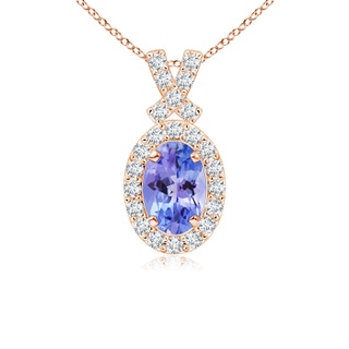 6x4mm AAA Vintage Style Tanzanite Pendant with Diamond Halo in Rose Gold