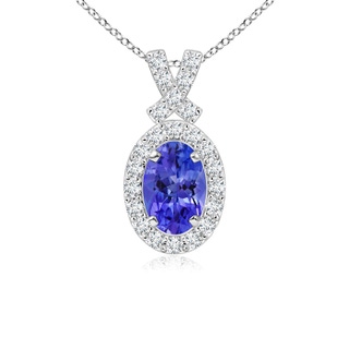 6x4mm AAAA Vintage Style Tanzanite Pendant with Diamond Halo in P950 Platinum