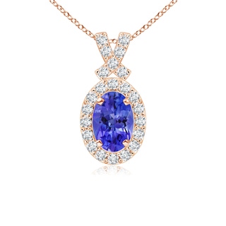 6x4mm AAAA Vintage Style Tanzanite Pendant with Diamond Halo in Rose Gold