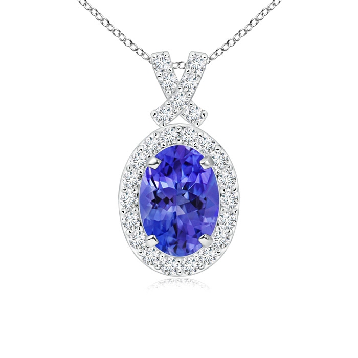 7x5mm AAA Vintage Style Tanzanite Pendant with Diamond Halo in White Gold