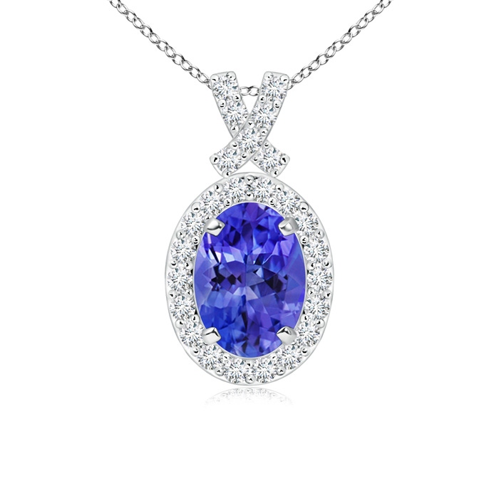 7x5mm AAA Vintage Style Tanzanite Pendant with Diamond Halo in White Gold 