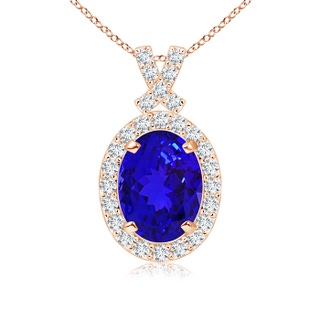 8x6mm AAAA Vintage Style Tanzanite Pendant with Diamond Halo in Rose Gold