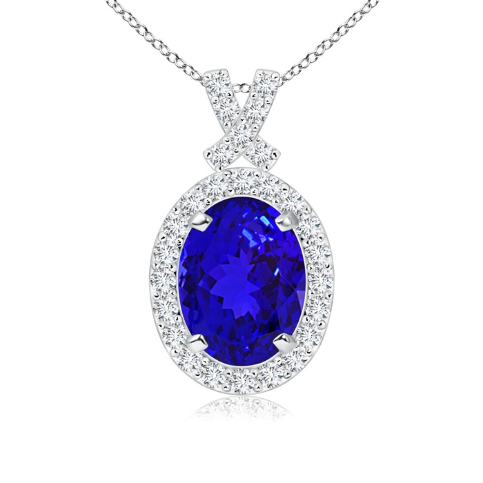 8x6mm AAAA Vintage Style Tanzanite Pendant with Diamond Halo in White Gold 
