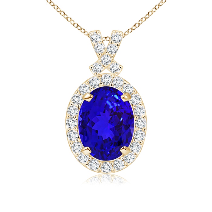 8x6mm AAAA Vintage Style Tanzanite Pendant with Diamond Halo in Yellow Gold 