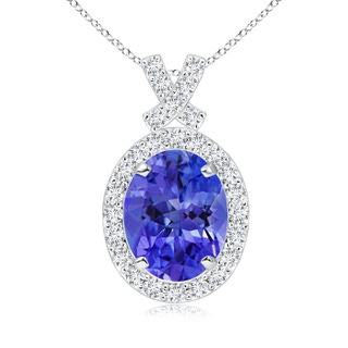 9x7mm AAA Vintage Style Tanzanite Pendant with Diamond Halo in P950 Platinum