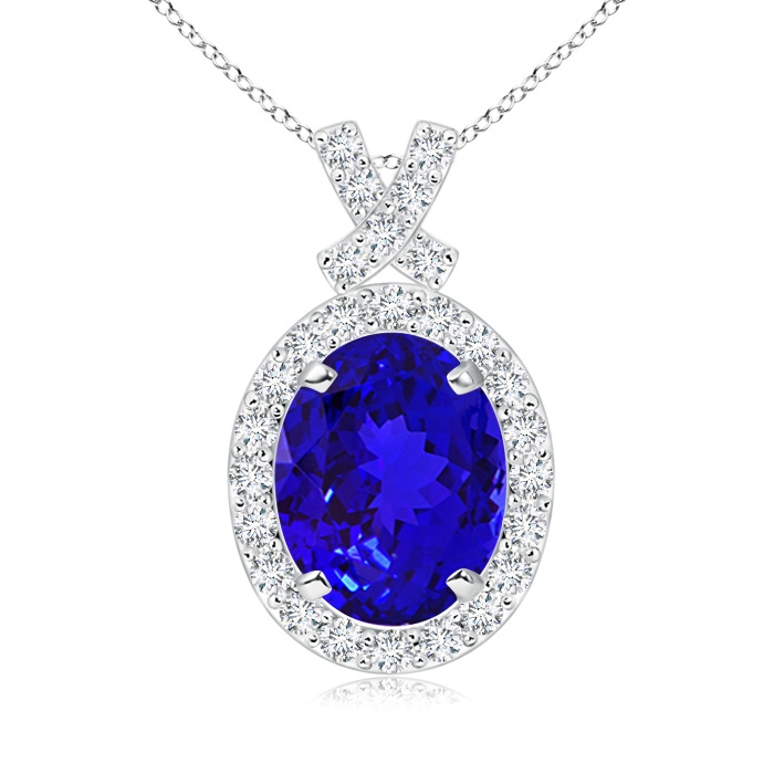 9x7mm AAAA Vintage Style Tanzanite Pendant with Diamond Halo in P950 Platinum 