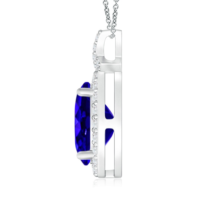9x7mm AAAA Vintage Style Tanzanite Pendant with Diamond Halo in P950 Platinum product image