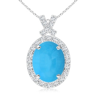 10x8mm AAA Vintage Style Turquoise Pendant with Diamond Halo in White Gold