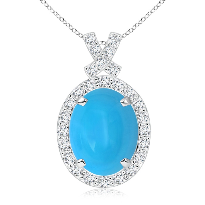 10x8mm AAAA Vintage Style Turquoise Pendant with Diamond Halo in S999 Silver