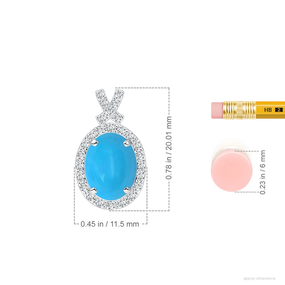 10x8mm AAAA Vintage Style Turquoise Pendant with Diamond Halo in White Gold ruler