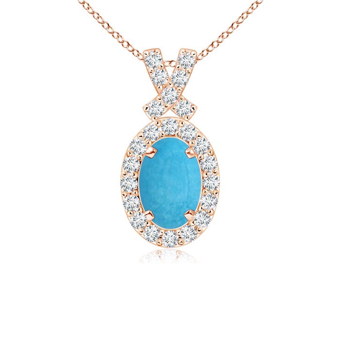 6x4mm A Vintage Style Turquoise Pendant with Diamond Halo in Rose Gold