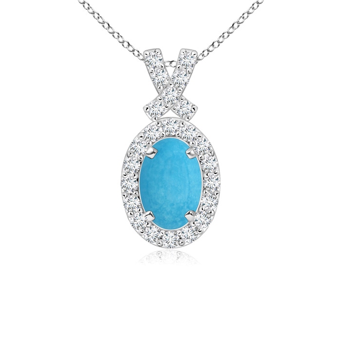 6x4mm A Vintage Style Turquoise Pendant with Diamond Halo in S999 Silver 