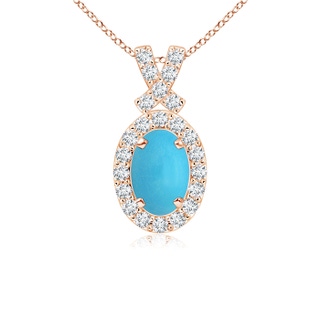 6x4mm AA Vintage Style Turquoise Pendant with Diamond Halo in Rose Gold