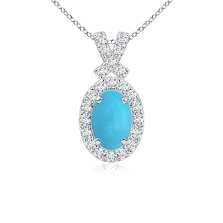 6x4mm AA Vintage Style Turquoise Pendant with Diamond Halo in S999 Silver