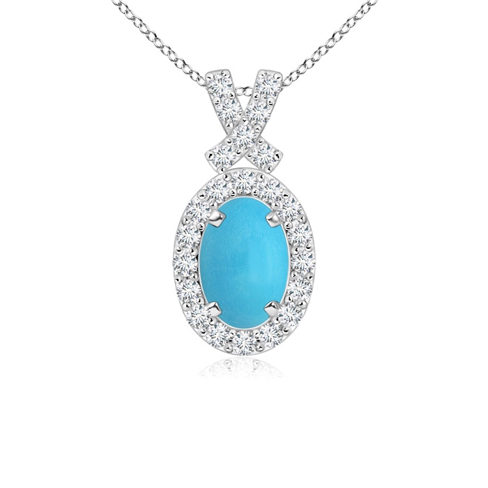 6x4mm AA Vintage Style Turquoise Pendant with Diamond Halo in S999 Silver 