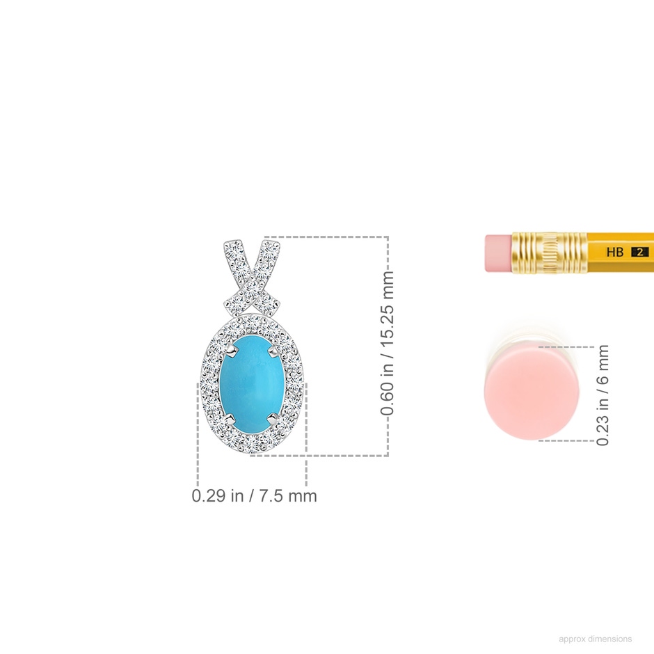 6x4mm AA Vintage Style Turquoise Pendant with Diamond Halo in S999 Silver ruler
