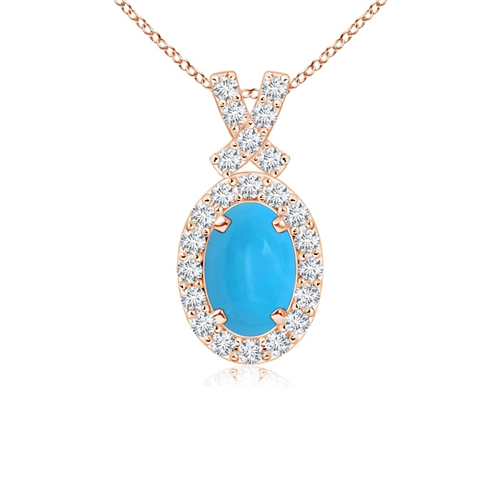 6x4mm AAAA Vintage Style Turquoise Pendant with Diamond Halo in Rose Gold 
