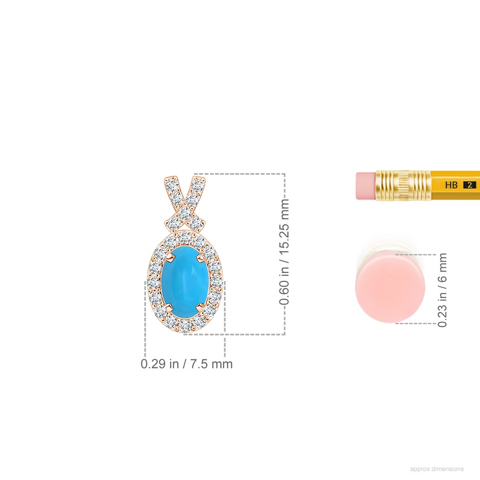 6x4mm AAAA Vintage Style Turquoise Pendant with Diamond Halo in Rose Gold ruler